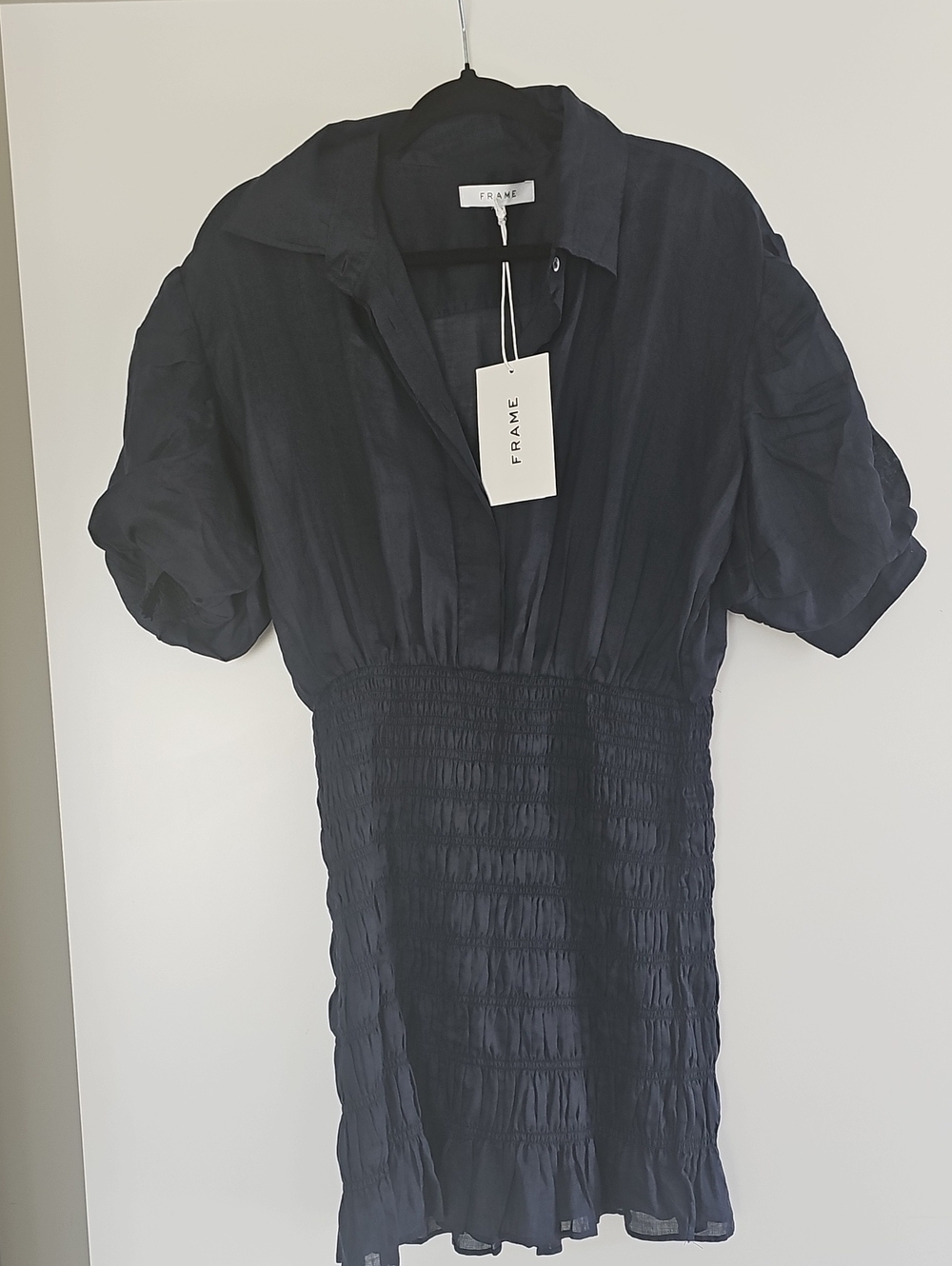 Frame Navy Blue Smocked Shirt Dress Size Small BNWT